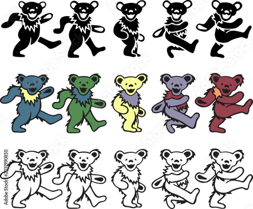 Tableau sur toile Grateful Dancing Bears Greatful Character Set Vector Illustration For Retro Shir