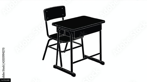 school desk with attached chair for students in classroom