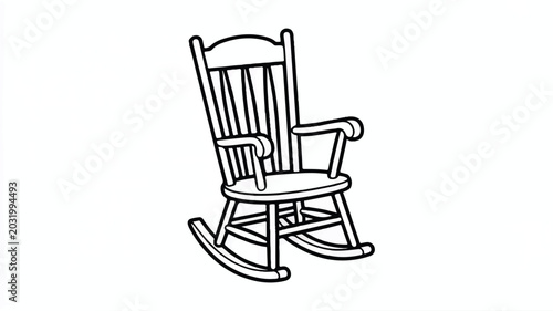 Simple line drawing of a wooden rocking chair with armrests and high backrest