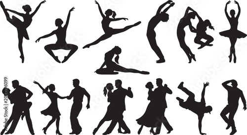 Photos Collection of various dance poses and movements in black silhouette