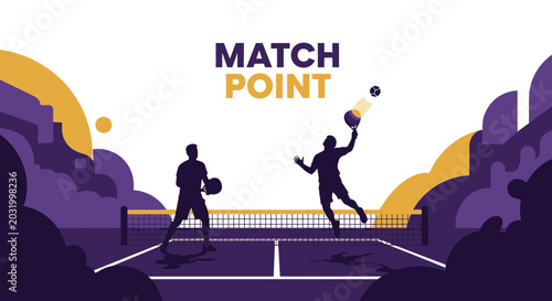 Dynamic Pickleball Match Depicted in Modern Vector Illustration, Action and Competition