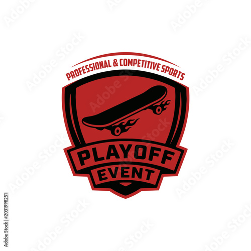 Dynamic Playoff Event Badge Depicting Competitive Skateboarding, Focused Branding