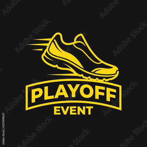 Dynamic Playoff Event Emblem Featuring a Running Shoe Symbolizing Speed and Competition