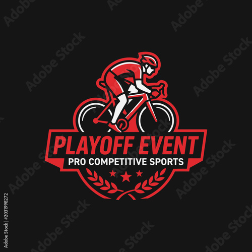 Dynamic Playoff Event Emblem Showcasing Elite Cyclist Silhouette in Competitive Cycling Action