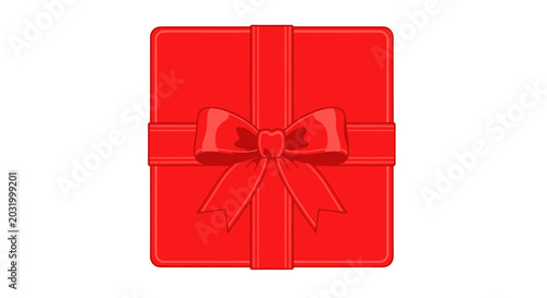 Fényképezés Red Gift Box with Ribbon and Bow - Top View Isolated
