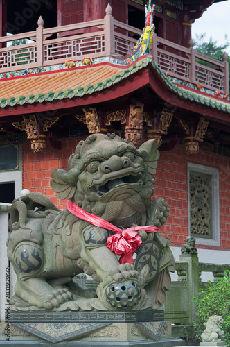 Chinese lion statue at A-Ma Cultural village in macau china