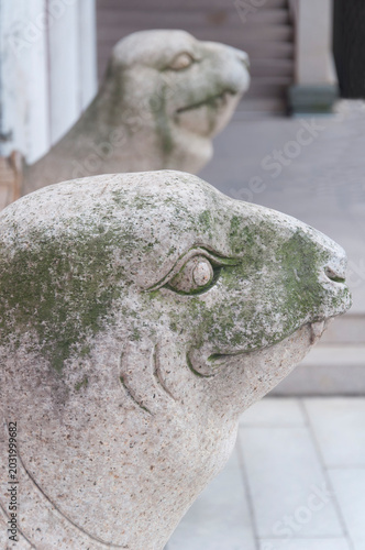 Seal statues at the a-ma cultural village and buddhist temple in macau china