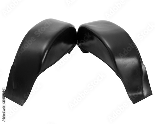 Bild auf Leinwand Pair of black plastic car fender liners isolated on white background, vehicle wh