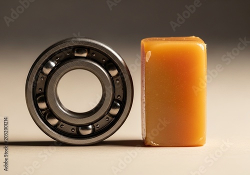 Close up comparison of ball bearing next to orange bar soap.