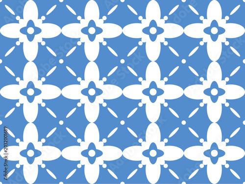 Cute Blue and White Floral Seamless Batik Pattern