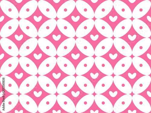 Cute White and Pink Kawung Batik Seamless Pattern with Love Motif in The Middle