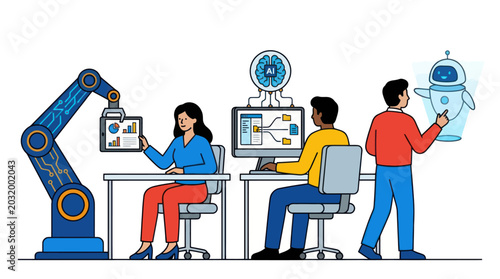 Artificial Intelligence and Robotics Office Illustration