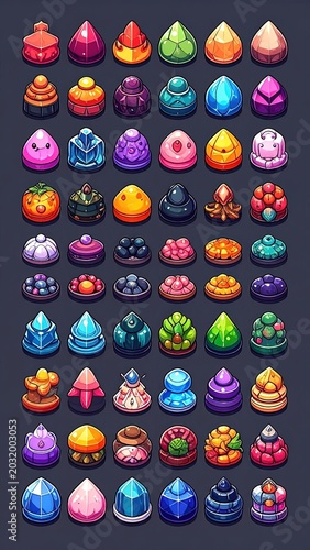 Colorful icons of various shapes objects.