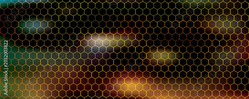 Foto Abstract background of black hexagon pattern, The bright light come from right s