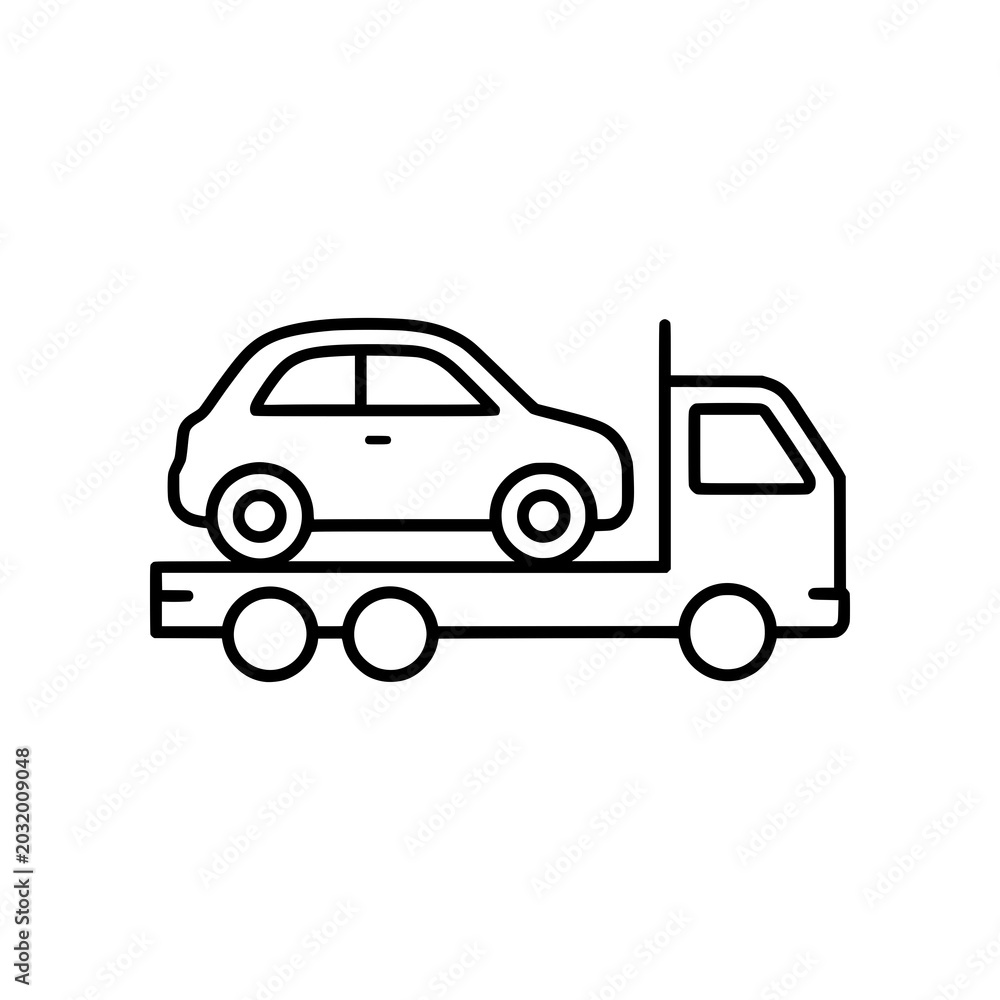 Fototapeta premium Minimal car transport icon with vehicle on carrier truck. Clean flat SVG design ideal for logistics, delivery, auto transport, and fleet services.