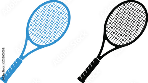 Foto Minimalist tennis racket icons in blue and black vector design