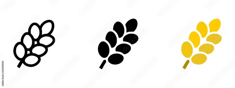 Fototapeta premium Wheat icon set, rounded soft style outline and solid versions, minimal flat vector, black monochrome grain symbol, clean modern agriculture and organic food design