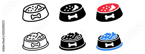Photos Dog food bowl icon set, rounded soft style outline and solid versions, minimal f