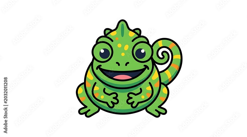 Fototapeta premium Smiling Cartoon Green Chameleon Character.