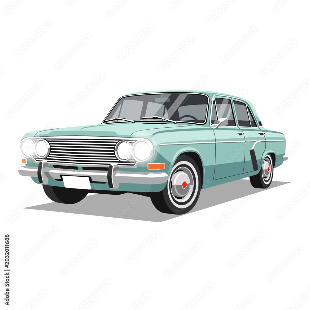 Obraz premium Classic Car Illustration: Vintage Automobile, Retro Design, Isolated