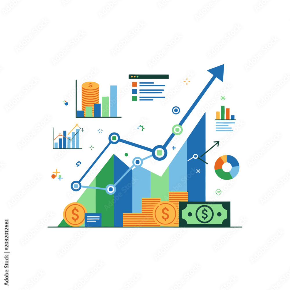 Obraz premium Financial Growth Chart: Investment Success, rising Profits, Business Graph