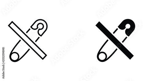No safety pin icon set in outline and solid glyph style vector