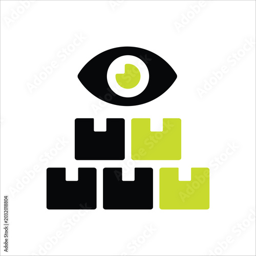 Eye icon observing stacked boxes for inventory management