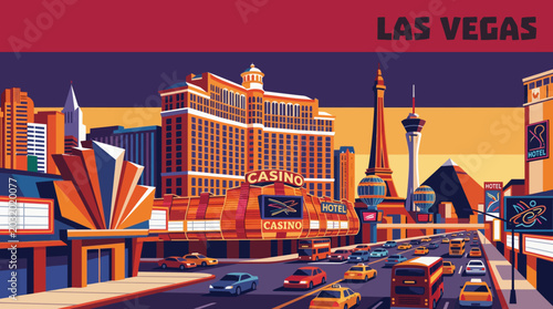 las vegas american city skyline architecture urban downtown travel tourism landmark modern landscape vector illustration