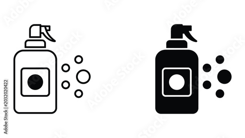 Spray bottle icon set in outline and solid glyph style vector