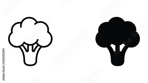 Broccoli icon set in outline and solid glyph style vector
