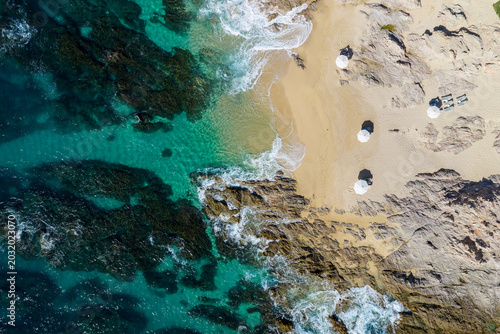 cabo san lucas baja sandy beach pacific ocean waves aerial drone footage california sur mexico