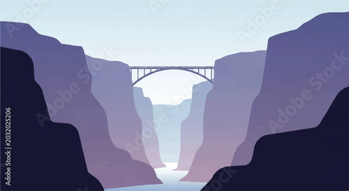 Canvas Print A stunning vector flat design illustration of a majestic bridge spanning a deep