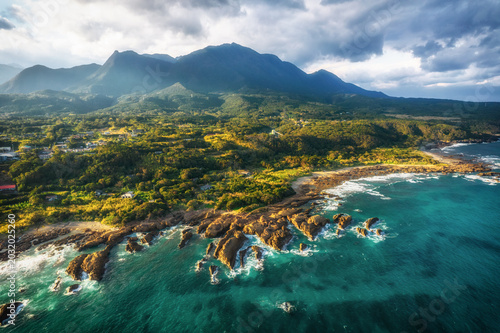 Aerial view of eastern Yakushima Island, Kagoshima Prefecture, Japan; a World Heritage Site