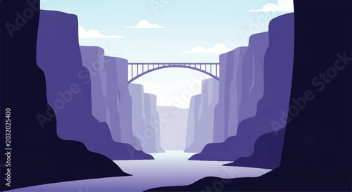 Obraz na płótnie A stunning vector flat design illustration of a modern bridge spanning a deep ca