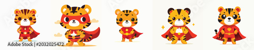 Photography cute tiger vector in superhero costume