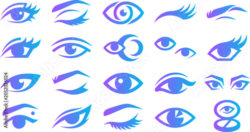 Tableau sur toile Eye and eyelash icons for beauty, vision, perception and ophthalmology concepts, cosmetic design