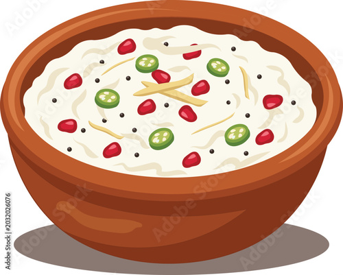Traditional South Indian Curd Rice (Thayir Sadam) in a Clay Bowl Vector Illustration