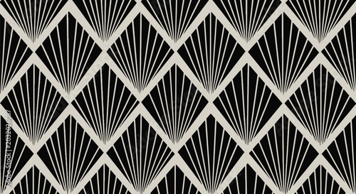 Foto Art deco fan pattern with black and cream diamond shapes creating sophisticated vintage look for high end fashion textiles and classic interior wallpaper