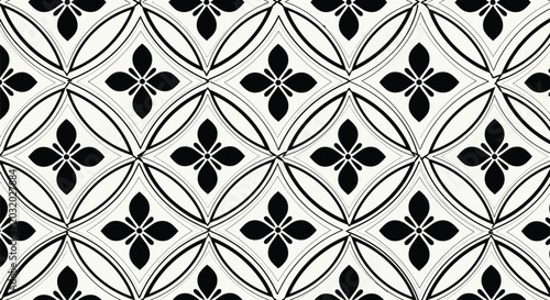 Fotografija Abstract monochrome pattern featuring decorative floral petals enclosed within stylized curved circular frames for artistic wall coverings or paper print art