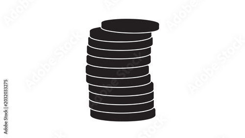 Stacked black coins growing upward financial growth vector illustration flat design