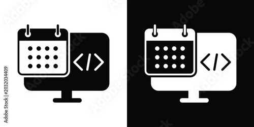 Cuadro en lienzo Laptop computer screen featuring code brackets alongside a calendar icon