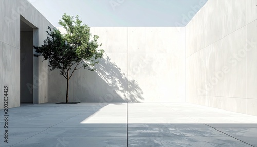 Modern minimalist architecture with tree.