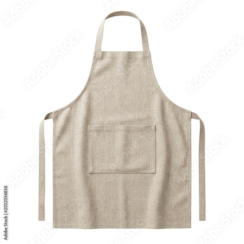 Fotografie Blank beige linen kitchen apron with front pocket