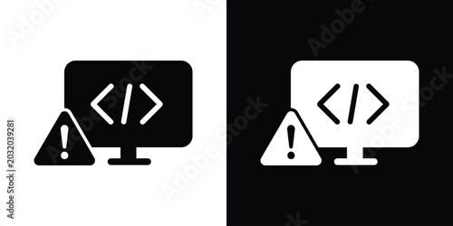 Canvastavla Laptop screen showing code brackets with a prominent warning triangle icon
