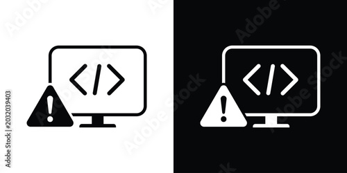 Fotografia Laptop screen showing code brackets with a prominent warning triangle icon