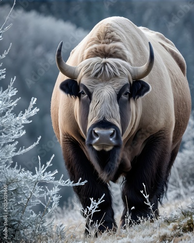 A umber takin  genetic hybrid fantasy animal, fictional species ,  in a crystal ridge