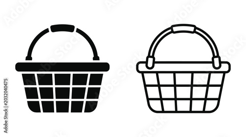 Tableau sur toile Wicker Basket Silhouette On White Background Two Variations