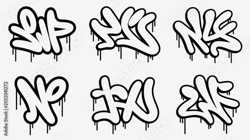 Foto Graffiti style letterforms with drips black and white vector illustration letter