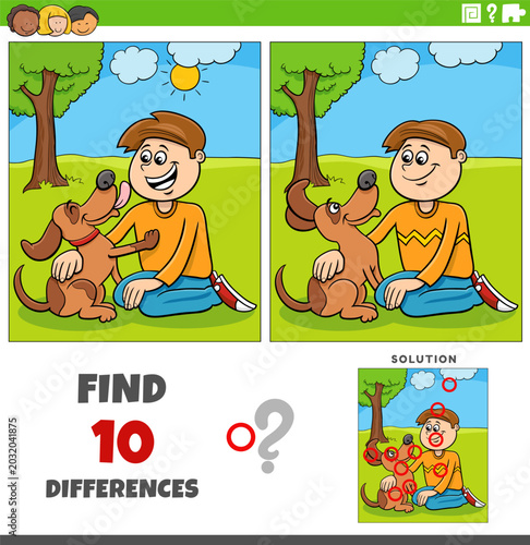 differences puzzle game with cartoon boy and his puppy