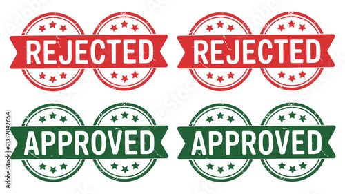 Fotografie Four Circular Stamps With Approval And Rejection Text On White Background approv